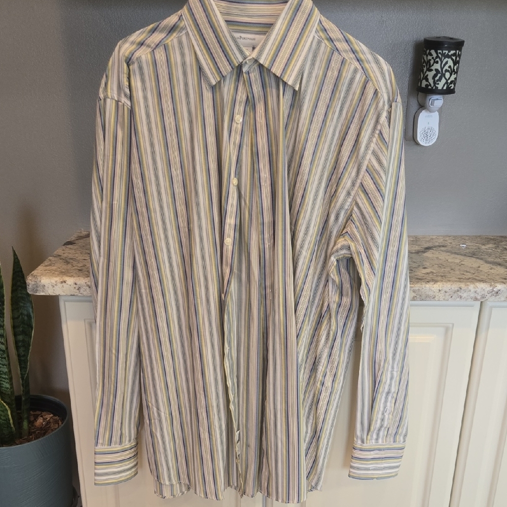 Men's Perry Ellis Long-Sleeve Multi-Stripe Dress Shirt - Blue, Yellow & White